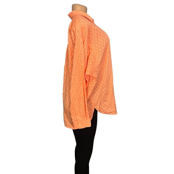 3/$30 🍂 LOFT Orange Shirt Swiss Dot Print Button Front Long Sleeves - Picture 6 of 9